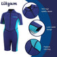 Kids 3mm Neoprene Short Wetsuit - One-Piece Front Zip UV Protection in Blue