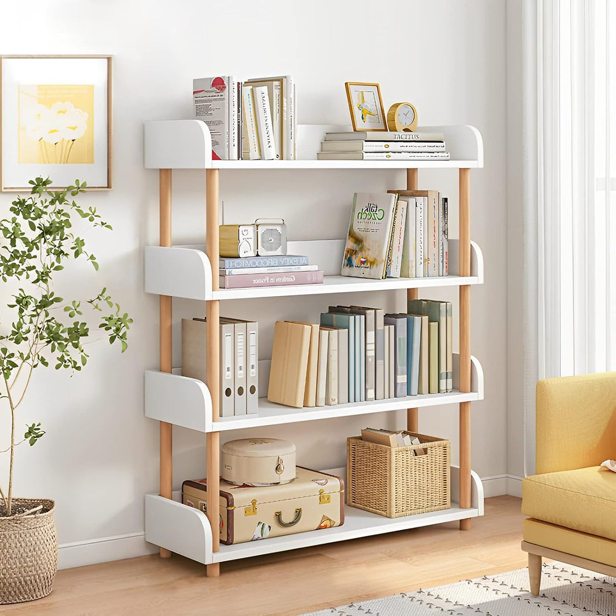 [PICKUP ONLY]  4-Tier Wooden Open Bookcase (9.5"D x 31.5"W x 42"H)