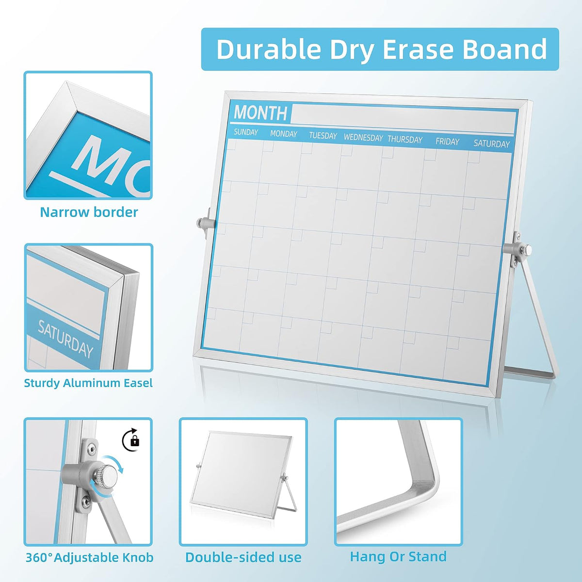 Double-Side Portable Mini Calendar + Dry Erase Board 16'' x 12''