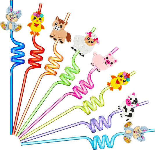 Potchen 8 Reusable Farm Animal Plastic Straws