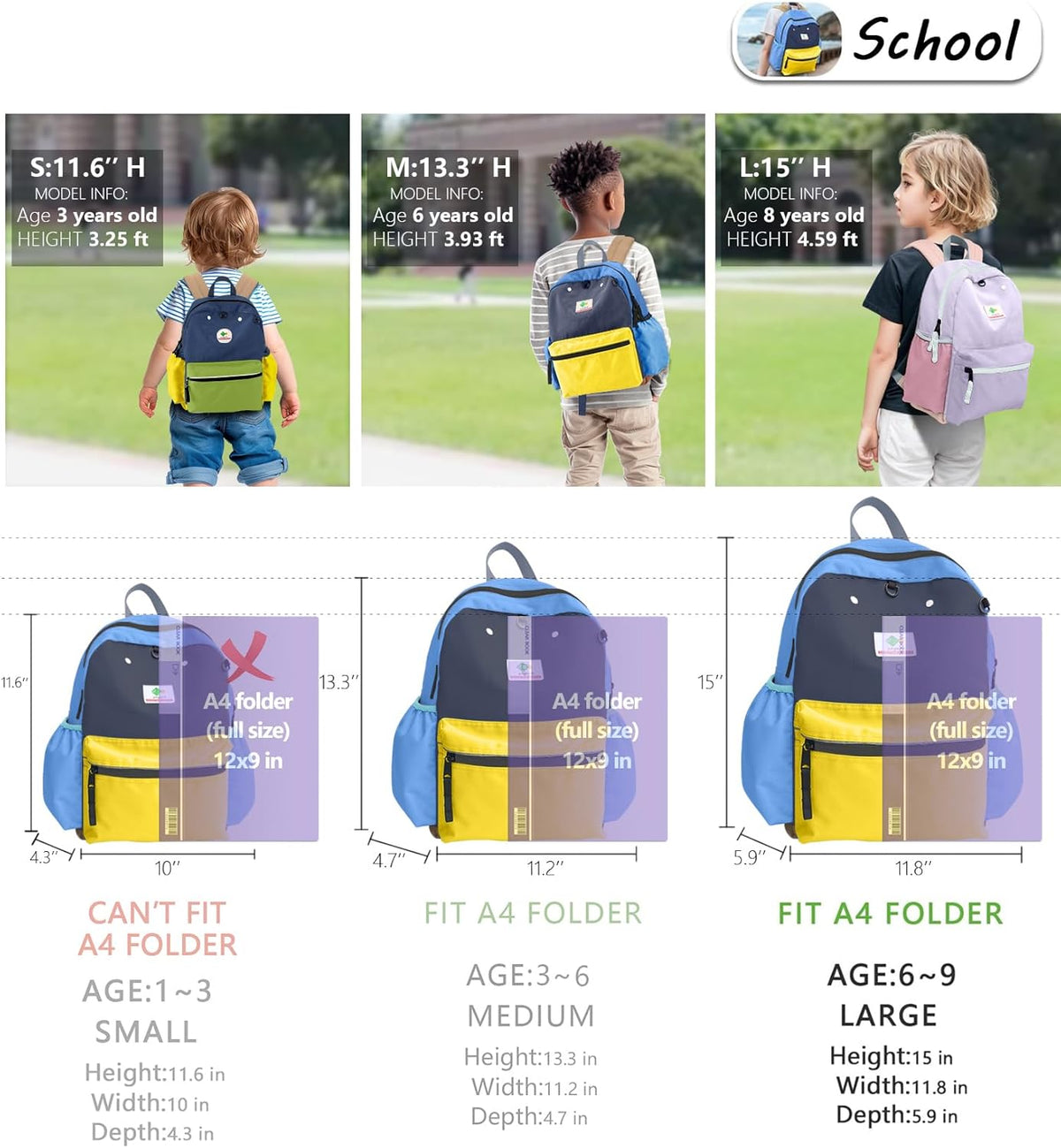 Kids Mini Backpack - Yellow/Blue 12x10x4.5 in