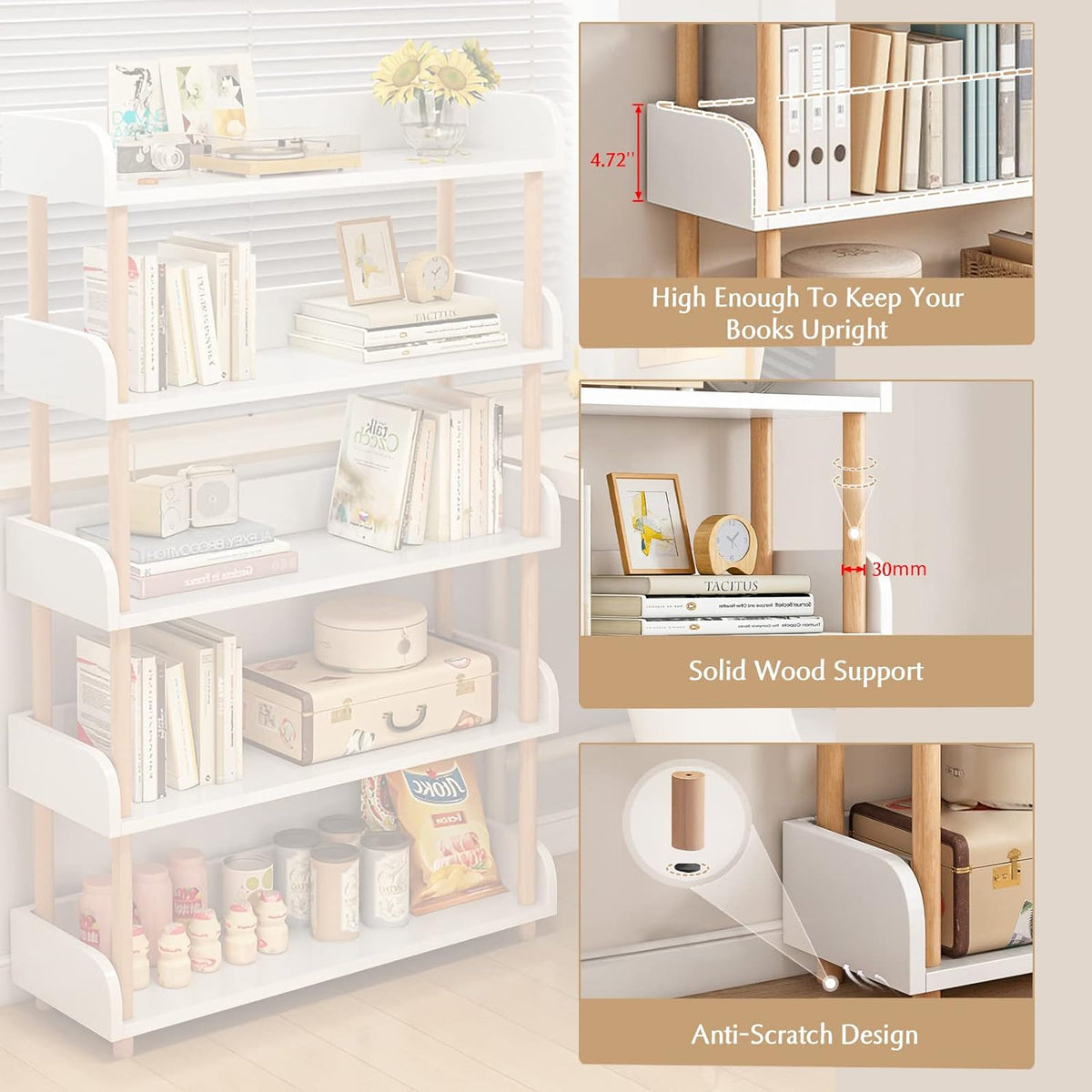 [PICKUP ONLY]  4-Tier Wooden Open Bookcase (9.5"D x 31.5"W x 42"H)