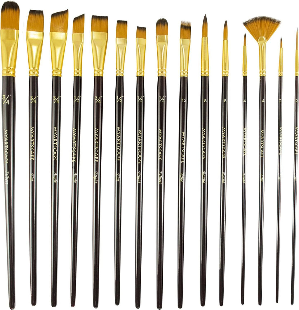 Set of 15 Premium Art Brushes for Watercolor, Acrylic & Oil Painting