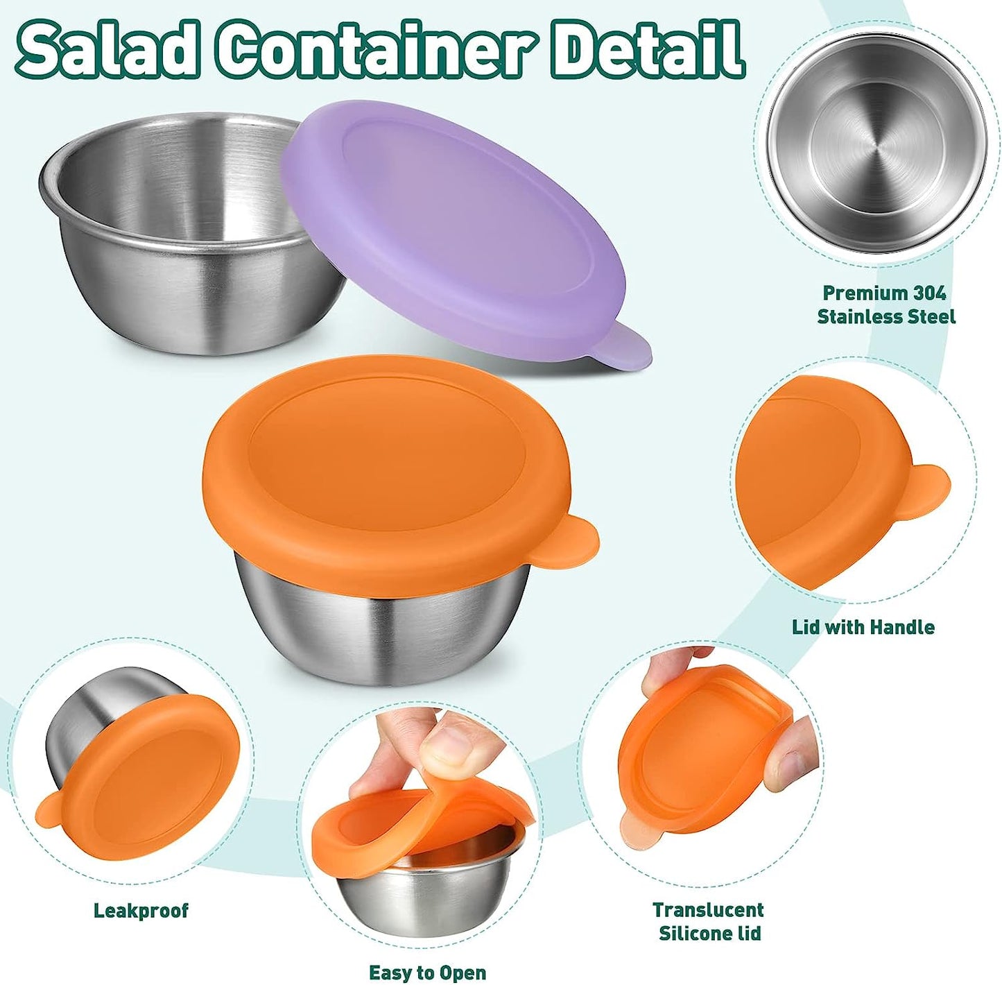 6 Pieces Salad Dressing Stainless Steel Container