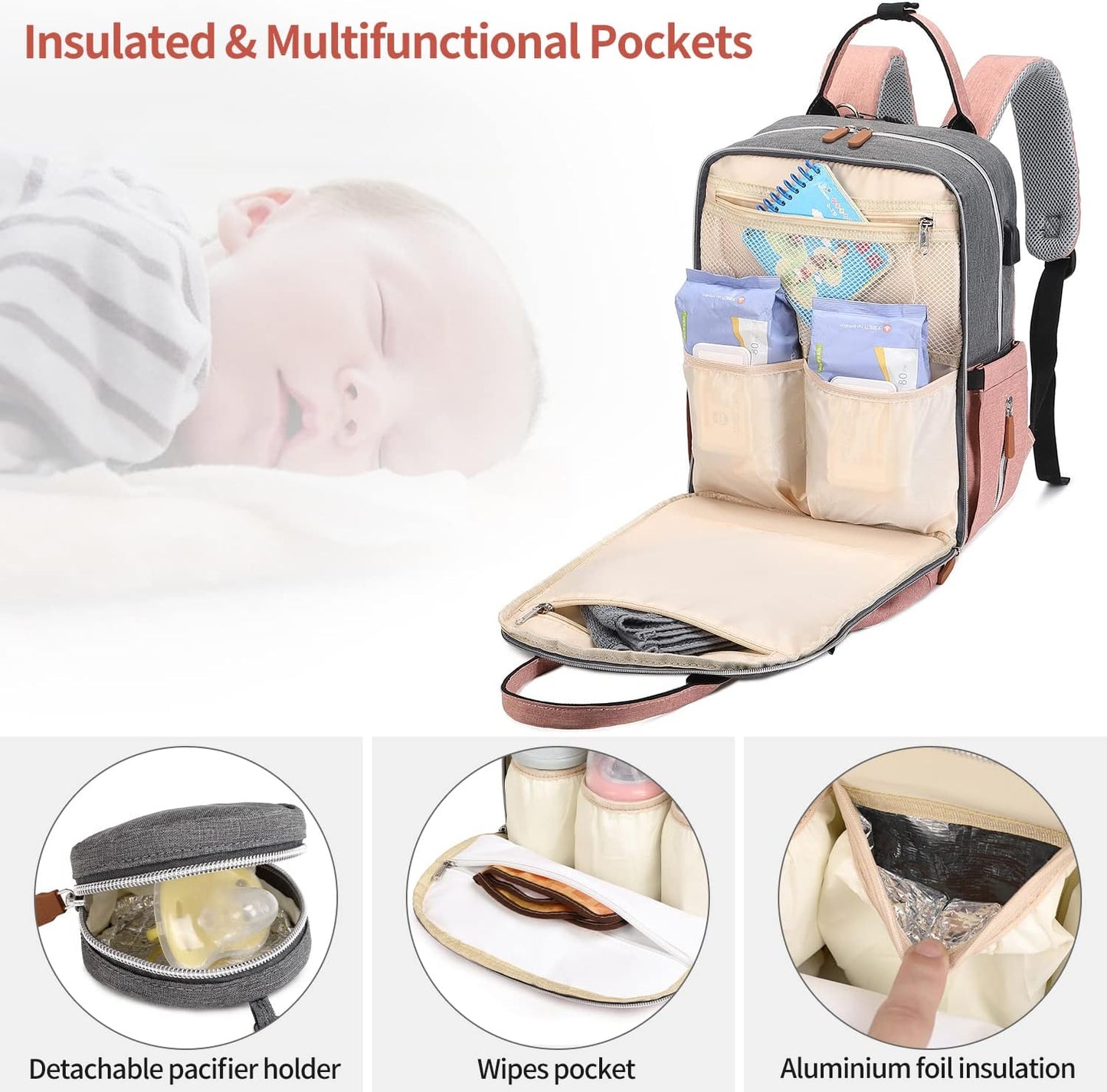 Diaper Travel Backpack (Waterproof) with Changing Pad