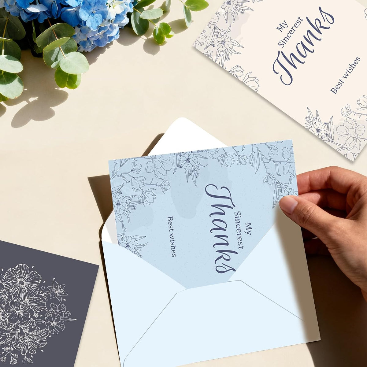 48 Pcs Thank You Cards with Envelopes + Seal Stickers - Sketched Flower
