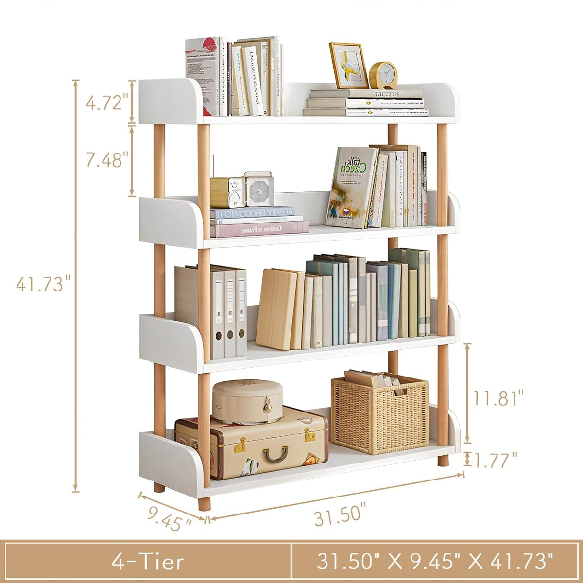 [PICKUP ONLY]  4-Tier Wooden Open Bookcase (9.5"D x 31.5"W x 42"H)