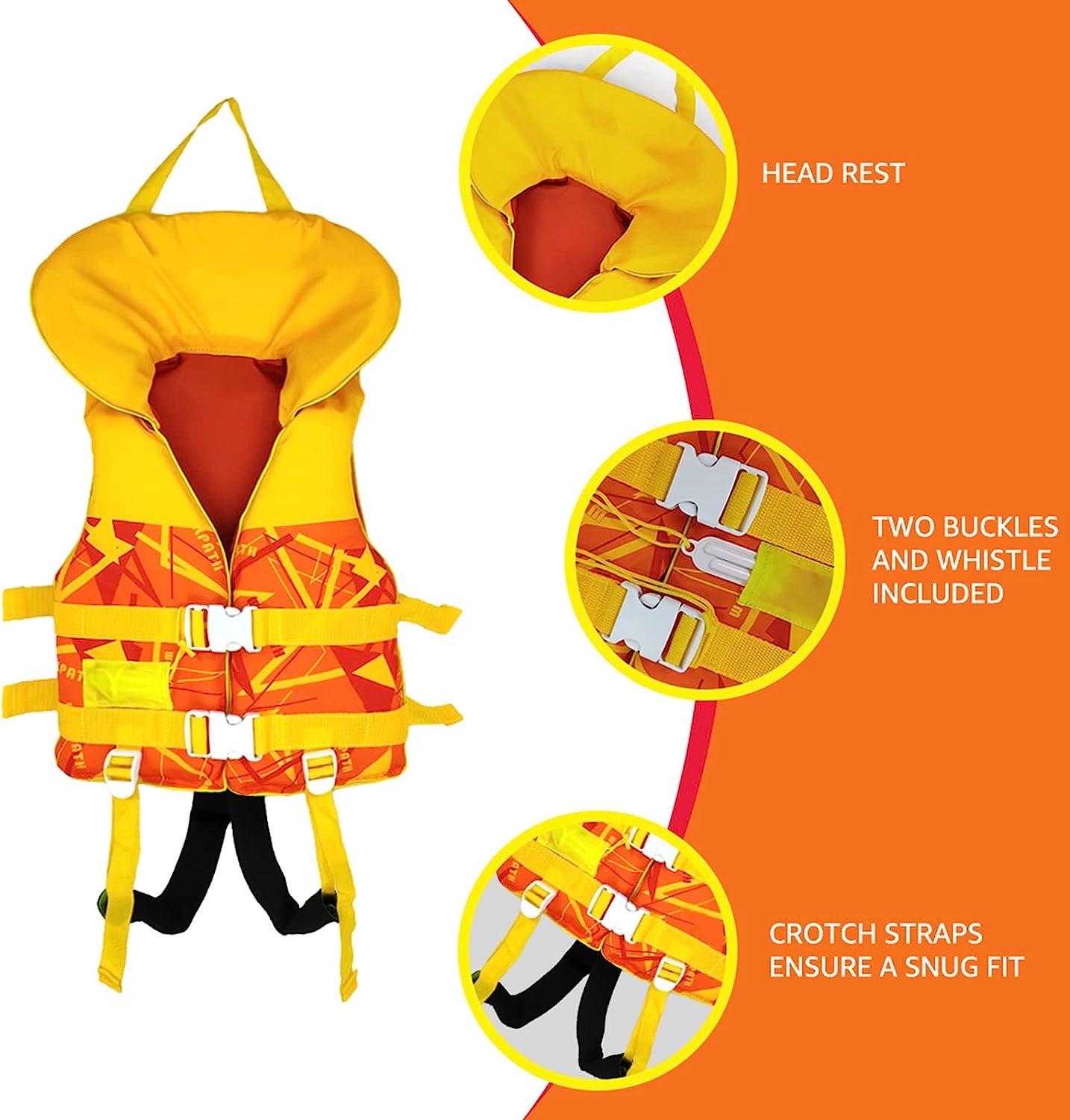 Kids Swimming Vest Life Jacket with Adjustable Safety Strap - Orange