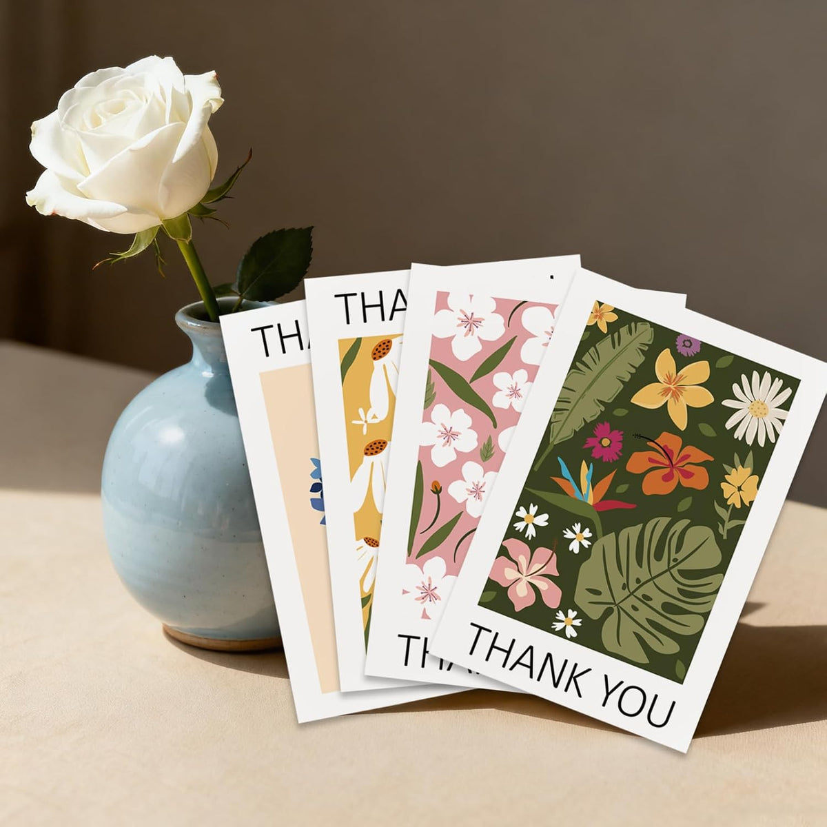 48 Pcs Thank You Cards with Envelopes + Seal Stickers - Painted Flower