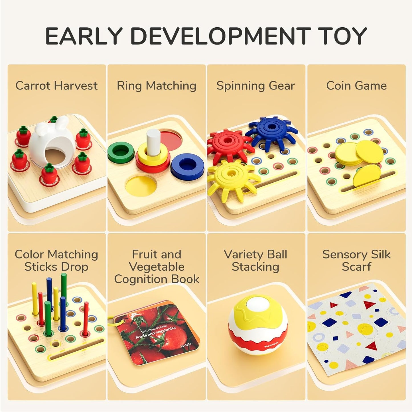 TOP BRIGHT Montessori 8-in-1 Activity Cube Toys Early Development 1-3Y