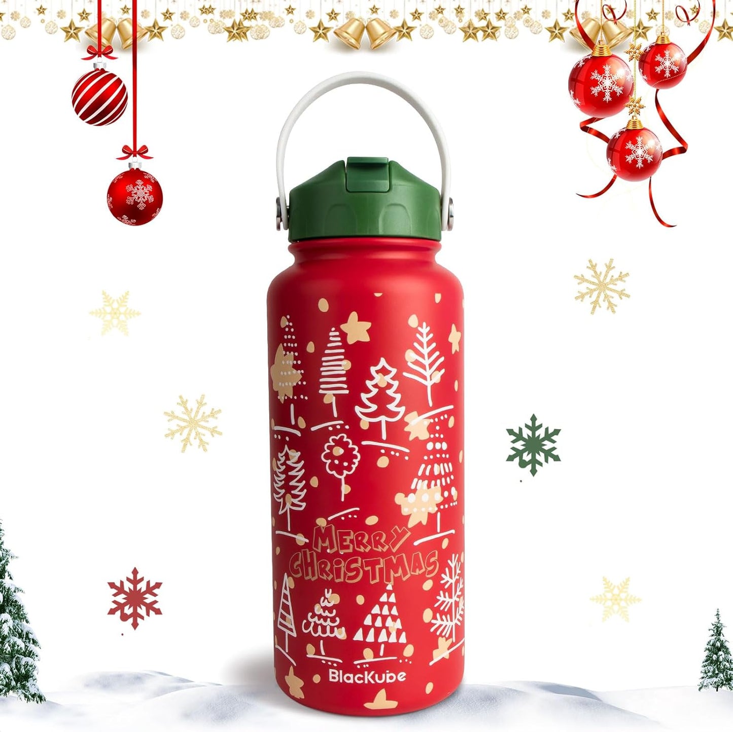 Stainless Steel Thermos BPA-Free Drinking Bottle with Straw 32 oz / 1 L