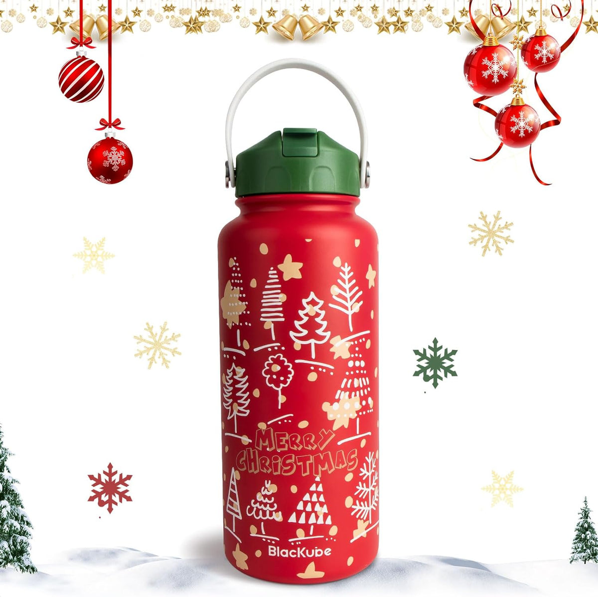 Stainless Steel Thermos BPA-Free Drinking Bottle with Straw 32 oz / 1 L