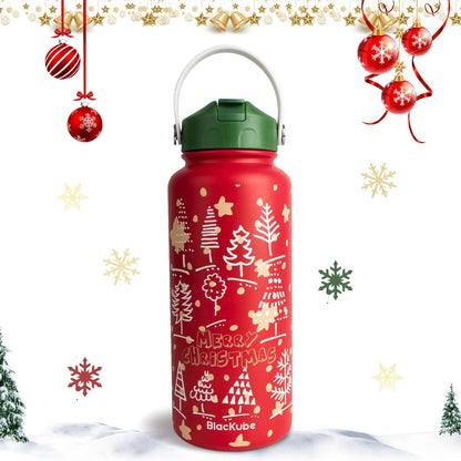 Stainless Steel Thermos BPA-Free Drinking Bottle with Straw 32 oz / 1 L