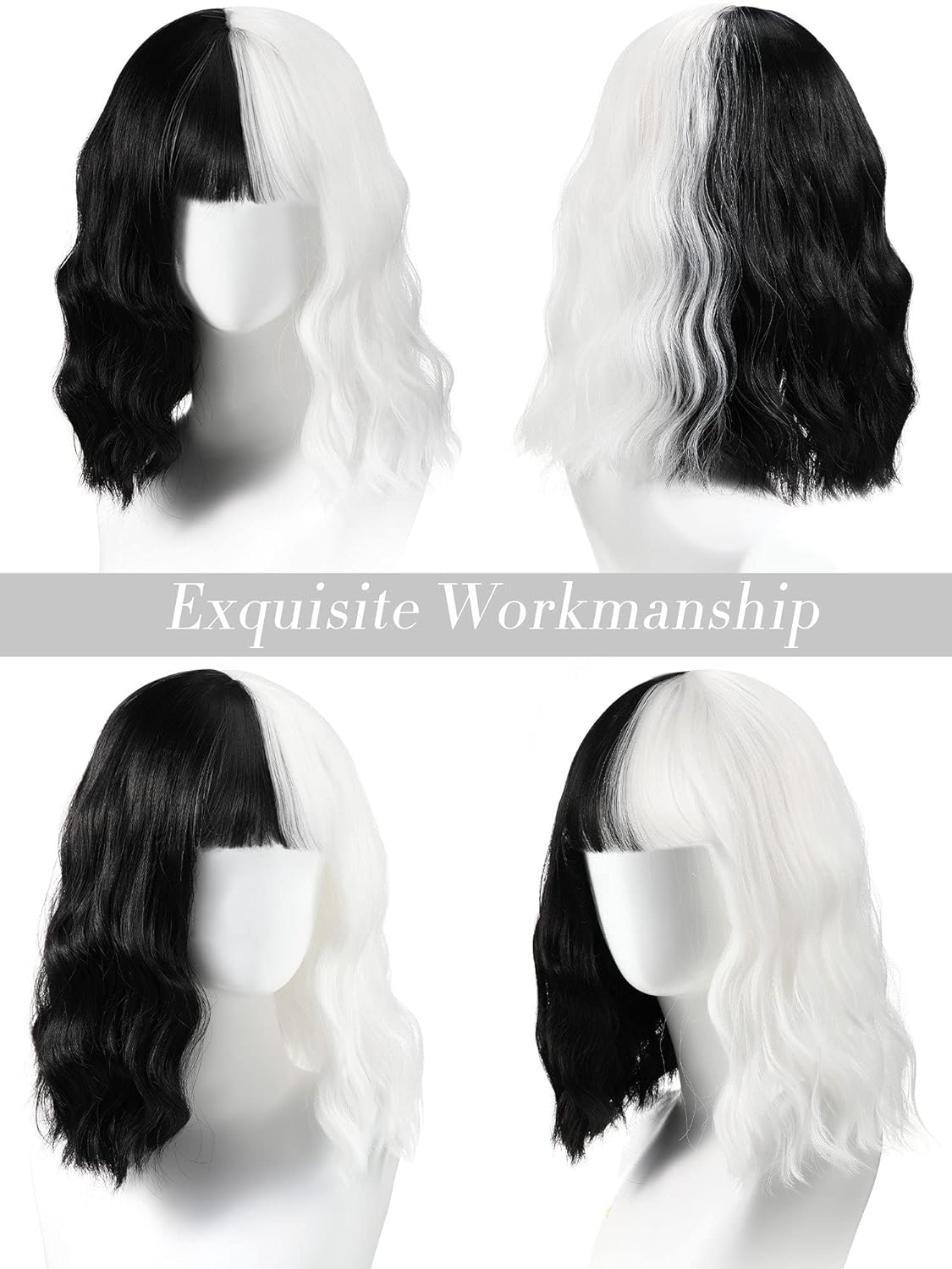 6 Pieces Black and White Wigs Cosplay Costume Set