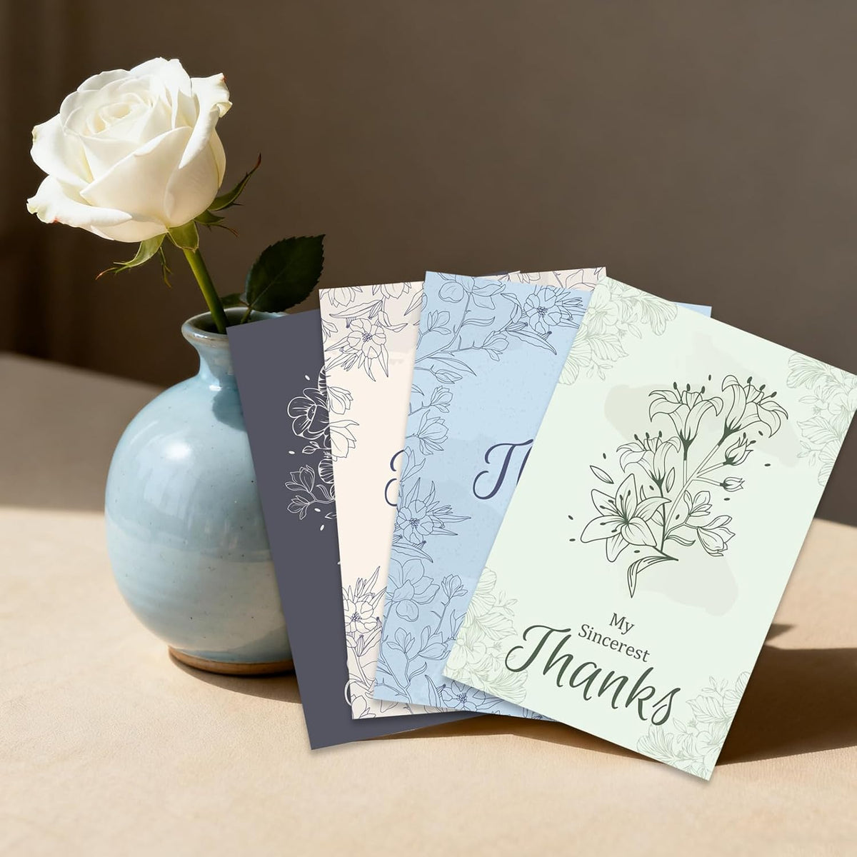 48 Pcs Thank You Cards with Envelopes + Seal Stickers - Sketched Flower