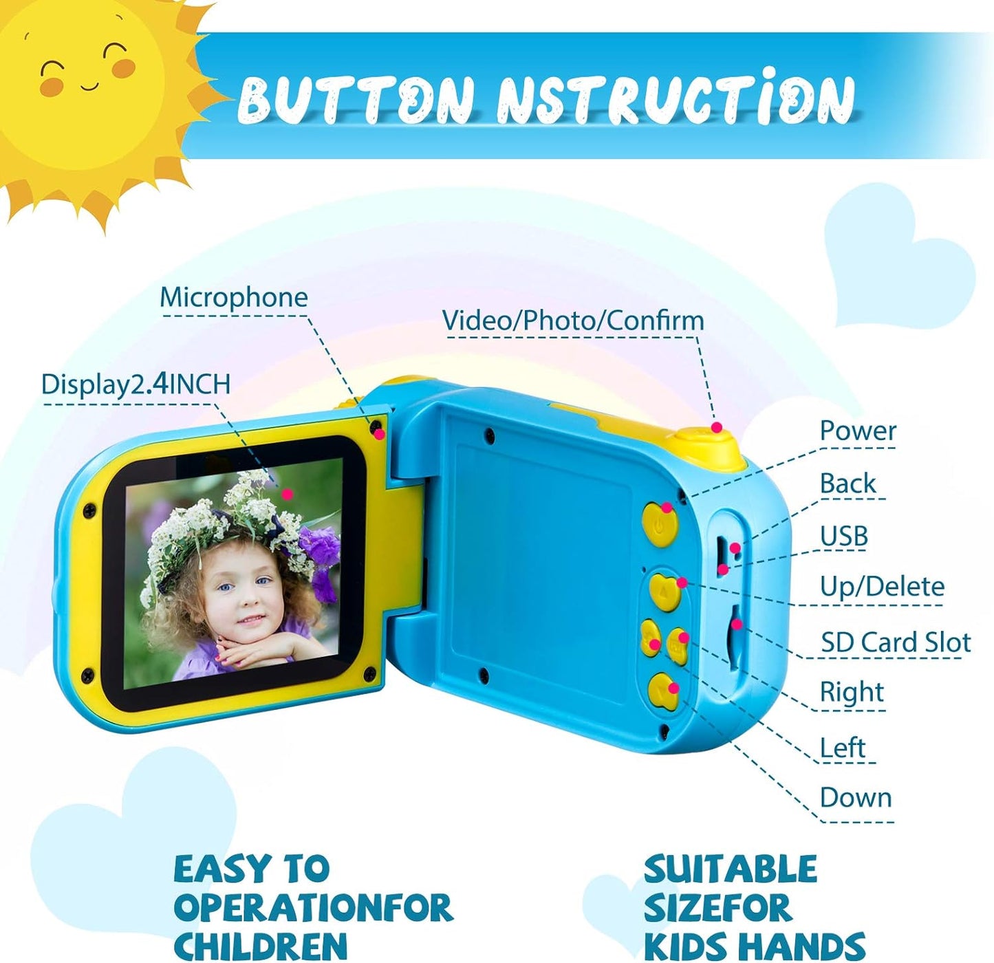 Kids Digital Video Camera HD 1080P 2.4 Screen with 32GB Micro SD Card - Blue