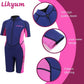 Kids 3mm Neoprene Short Wetsuit - One-Piece Front Zip UV Protection in Pink