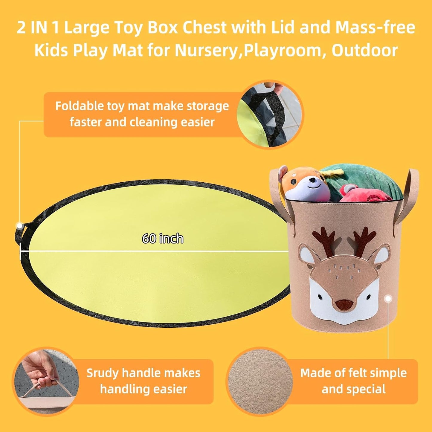 Kids 2in1 Toy Storage Basket w/ Lid and Mass-free Play Mat