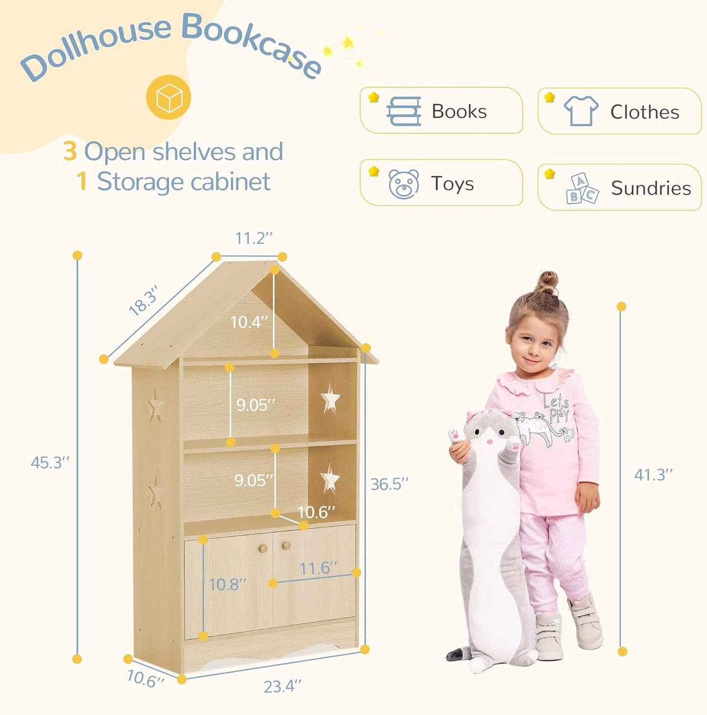 [PICKUP ONLY] Kids Wooden Bookshelf with Storage 10.6"D x 23.4"W x 45.3"H