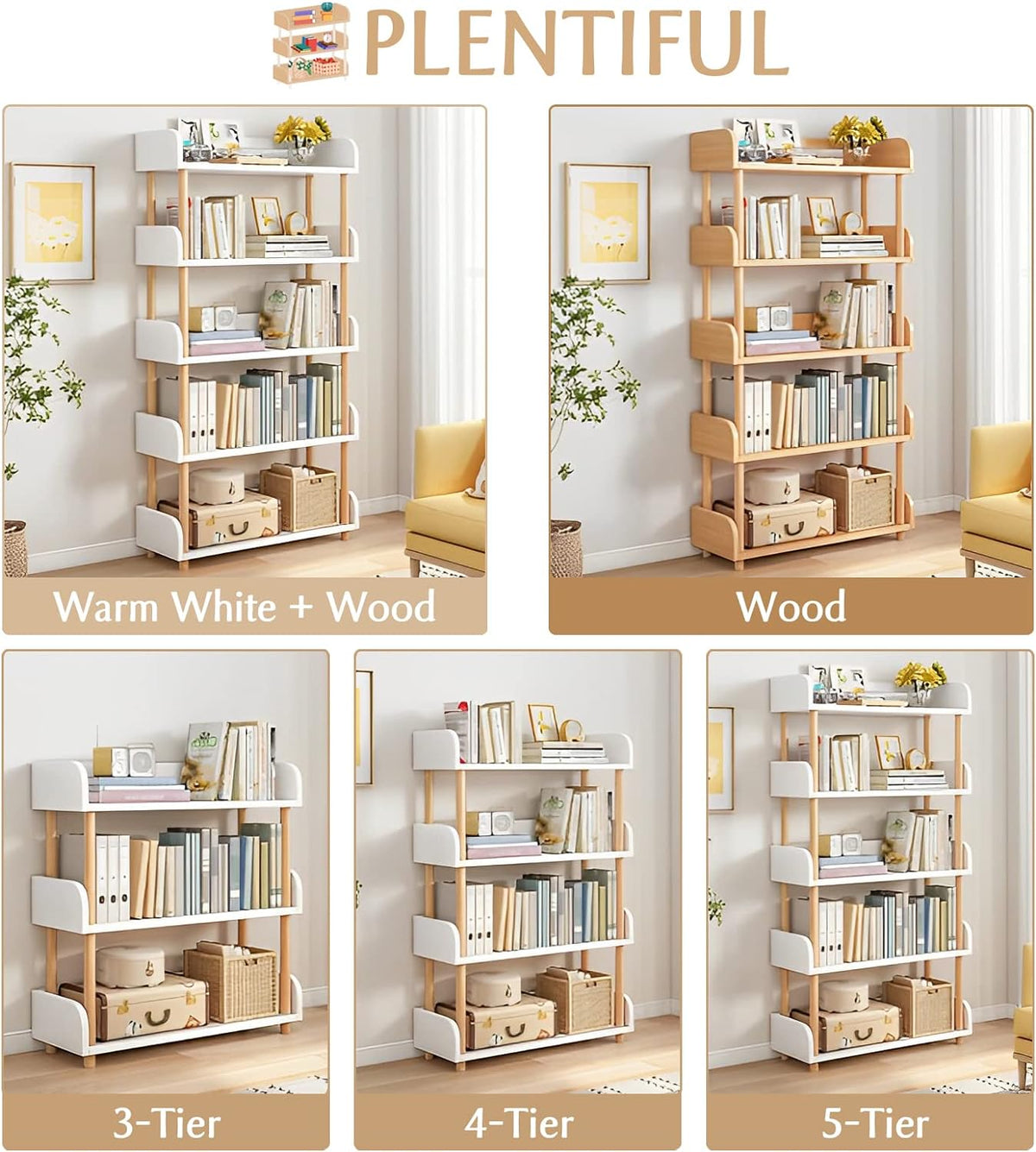 [PICKUP ONLY]  4-Tier Wooden Open Bookcase (9.5"D x 31.5"W x 42"H)