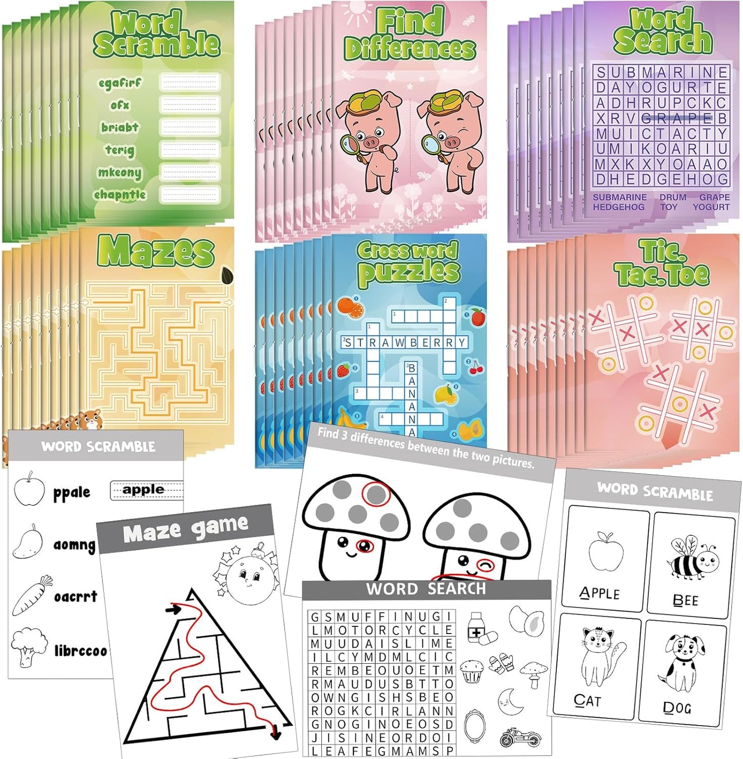 30 Pcs Mini Activity Books - 96 Different Games Include Mazes, Dot to Dot, Word Search, Word Scramble