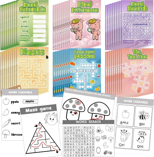 30 Pcs Mini Activity Books - 96 Different Games Include Mazes, Dot to Dot, Word Search, Word Scramble