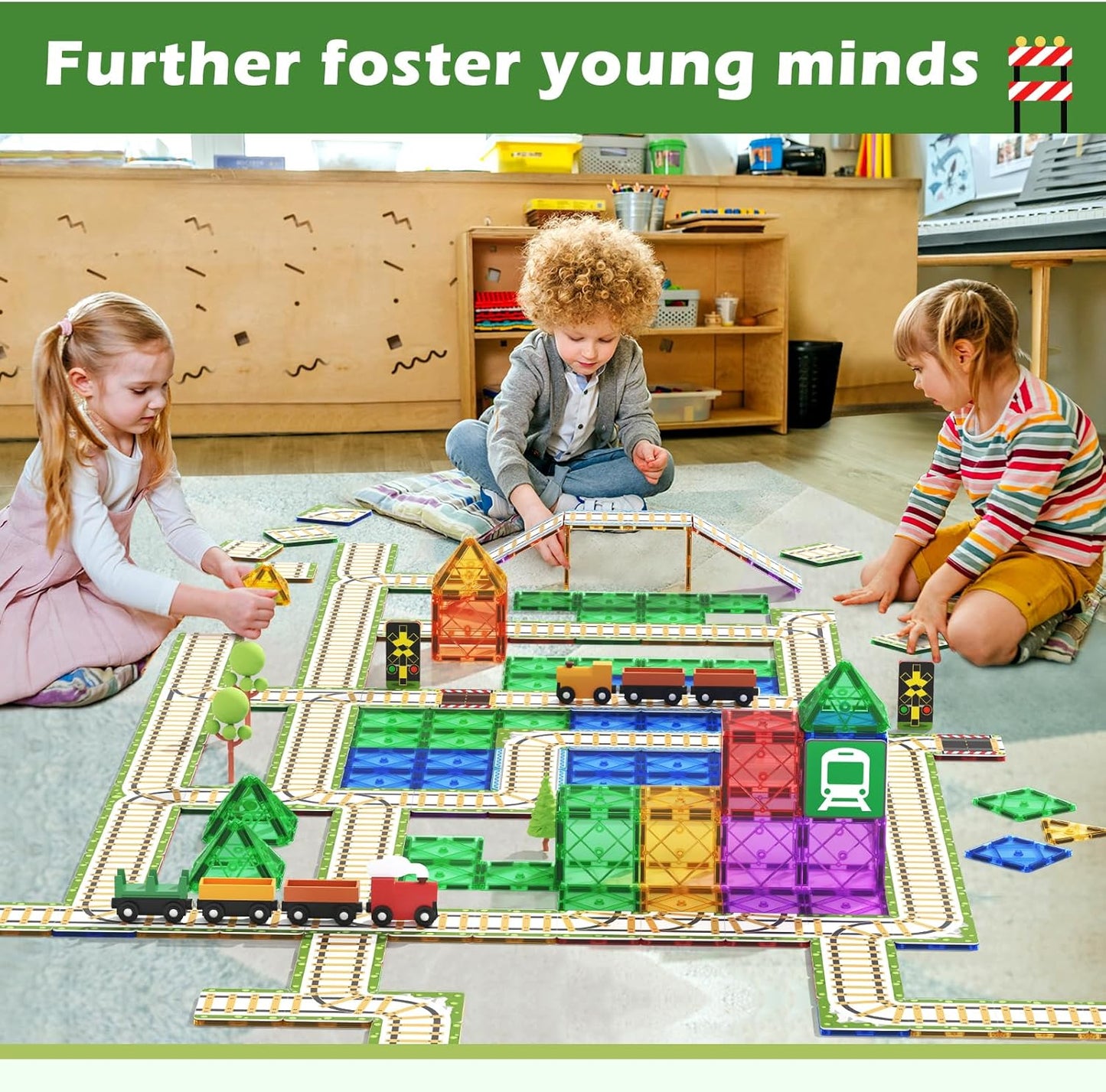 Magnetic Tiles Railroad Playset [56 Pieces]