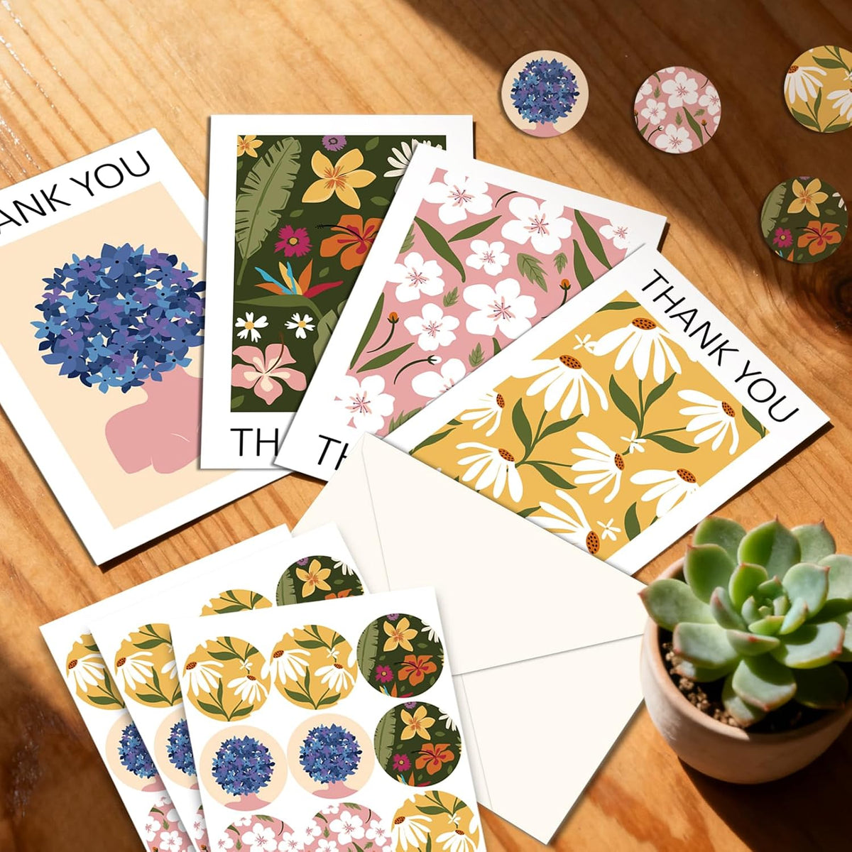 48 Pcs Thank You Cards with Envelopes + Seal Stickers - Painted Flower