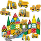 Magnetic Tiles Engineer Expansion Pack – 5 Pcs Construction Vehicles + 25 Pcs Road Building Magnetic Blocks