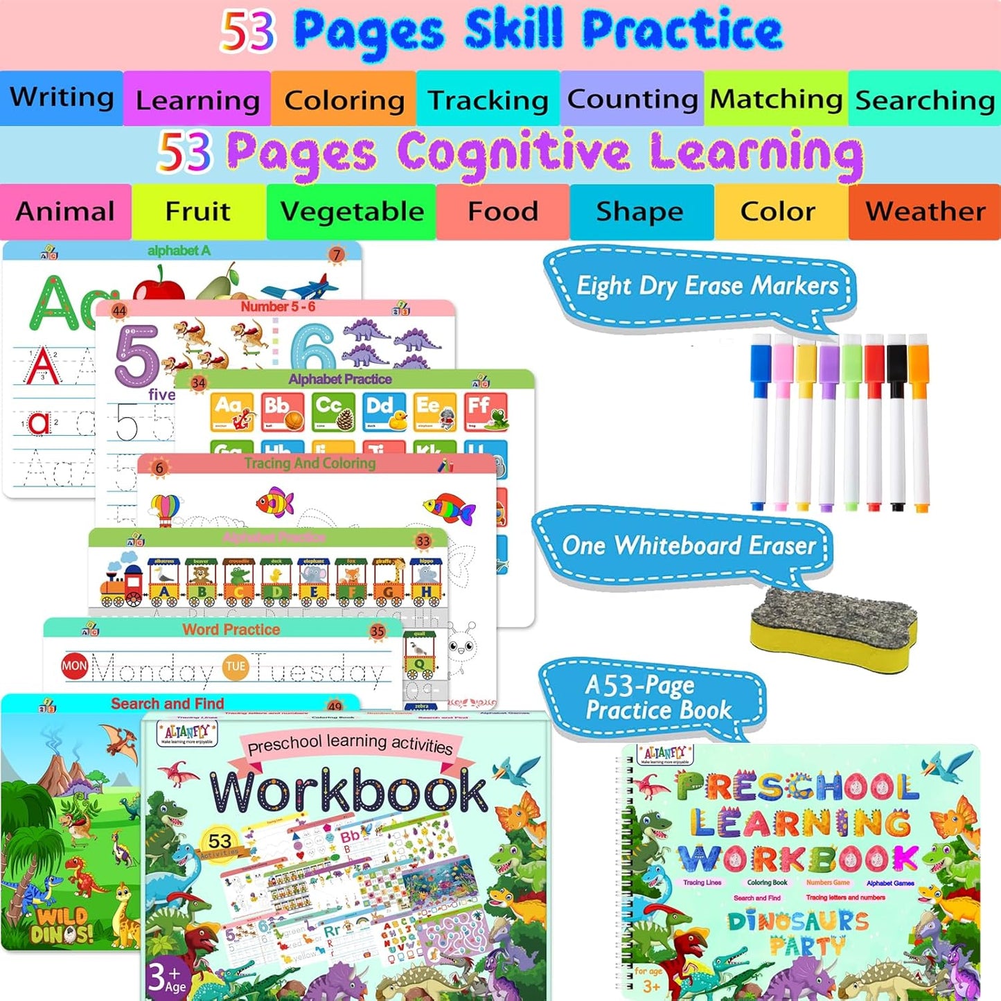 Preschool Learning Activities Educational Workbook - 53 Activities