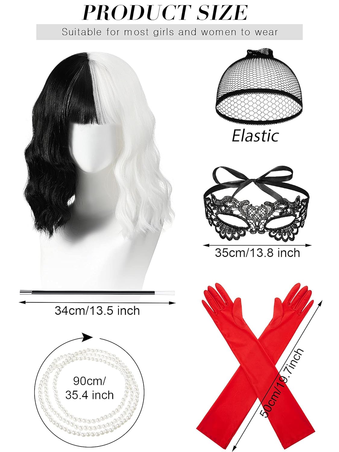 6 Pieces Black and White Wigs Cosplay Costume Set