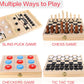 Wooden Board Game 4 in 1 - Fast Hockey + Tic Tac Toe  + Chess + Checker
