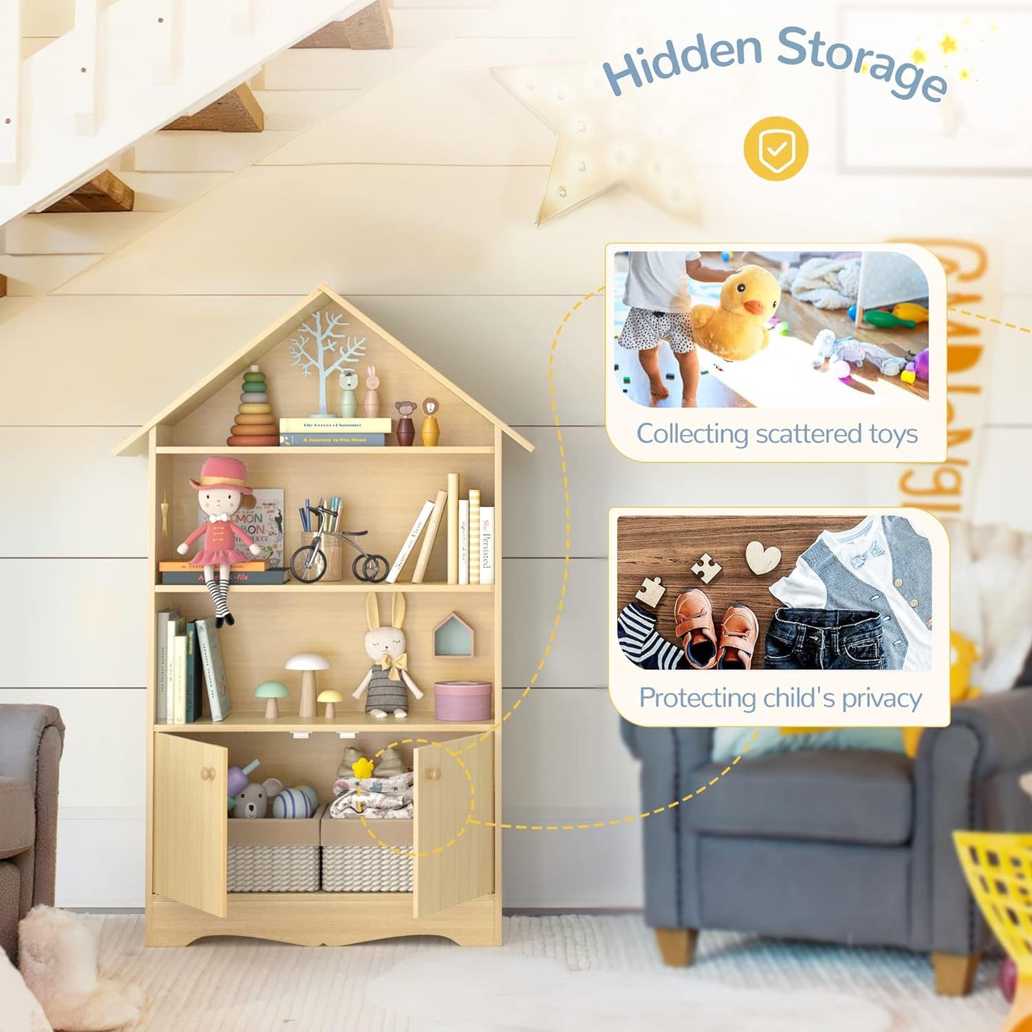 [PICKUP ONLY] Kids Wooden Bookshelf with Storage 10.6"D x 23.4"W x 45.3"H