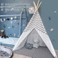 Kids Teepee Foldable Natural Cotton Canvas Tent - Grey Stripe (No Lights)