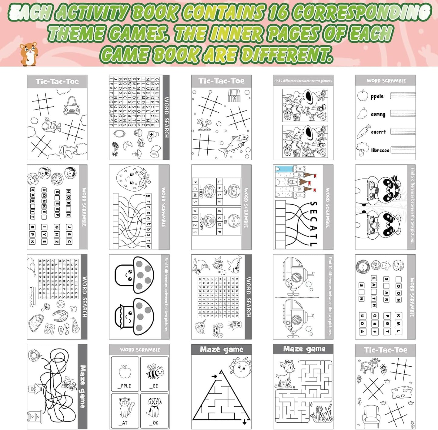 30 Pcs Mini Activity Books - 96 Different Games Include Mazes, Dot to Dot, Word Search, Word Scramble