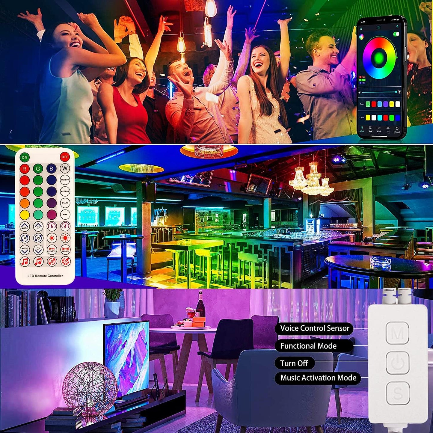 Waterproof 32FT Led Lights - Smart Music Sync with APP/Remote Control (Indoor+Outdoor)