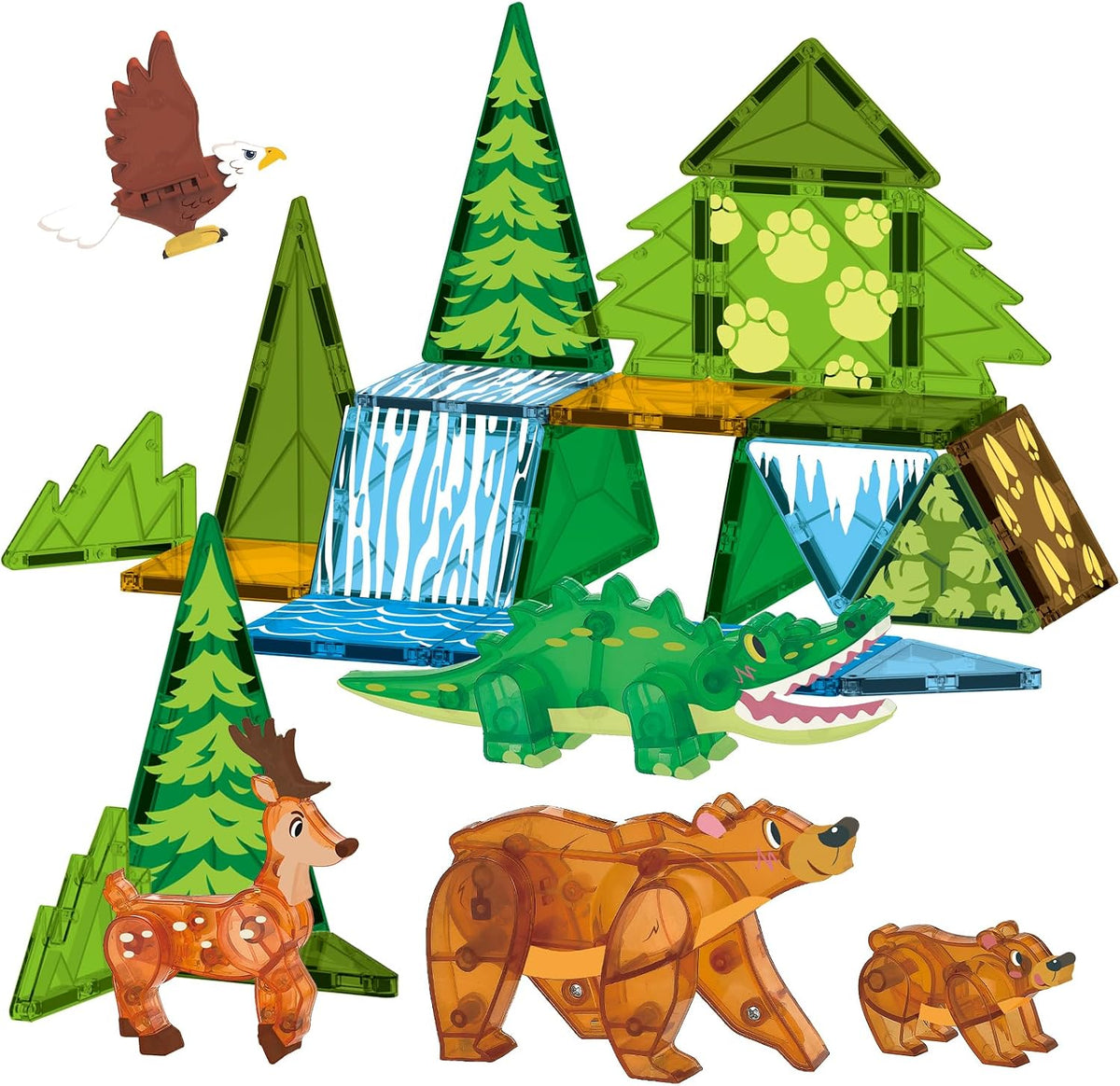 STEM Toy Magnetic Tiles - Jungle Animals, 30 Pieces
