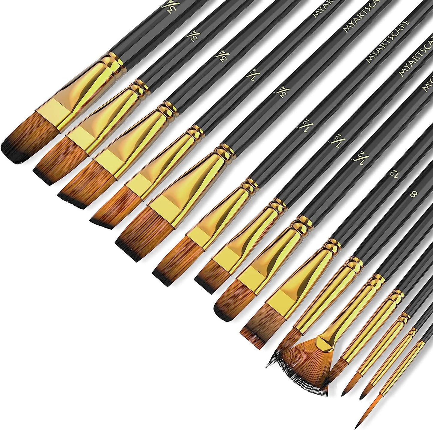 Set of 15 Premium Art Brushes for Watercolor, Acrylic & Oil Painting