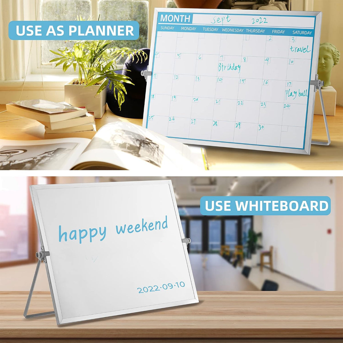 Double-Side Portable Mini Calendar + Dry Erase Board 16'' x 12''