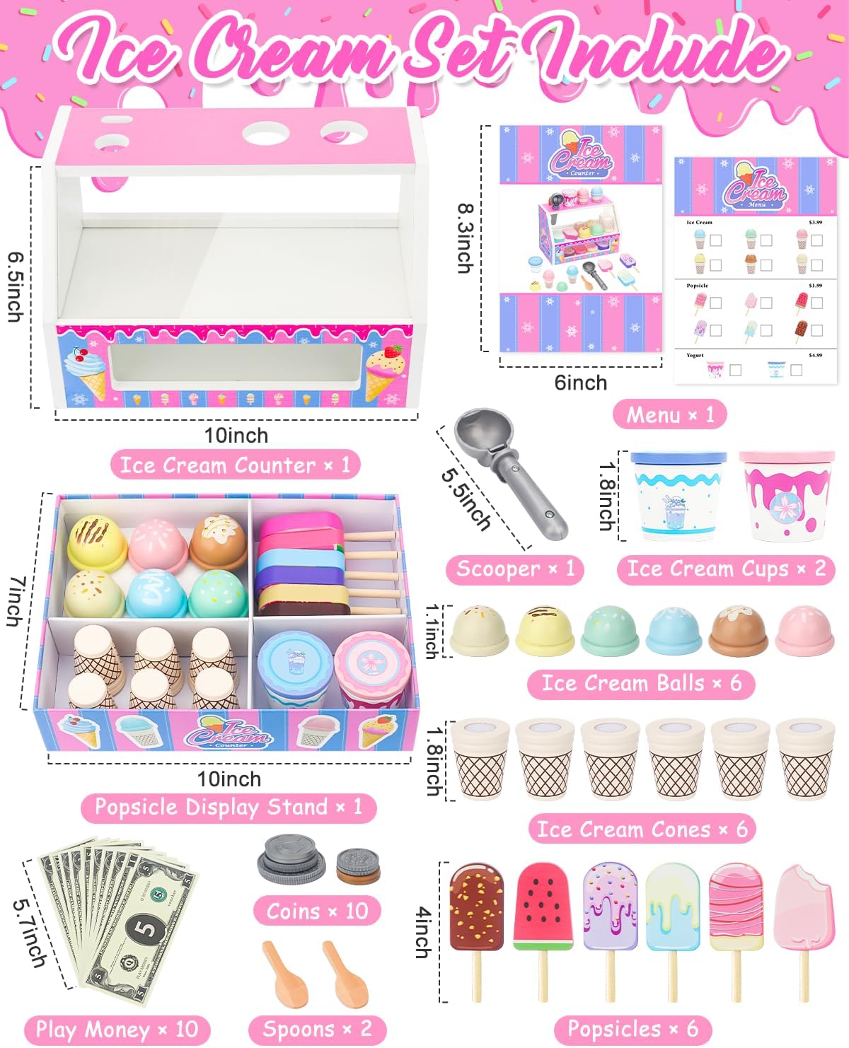 Wooden Ice Cream Shop Playset (3Y+)