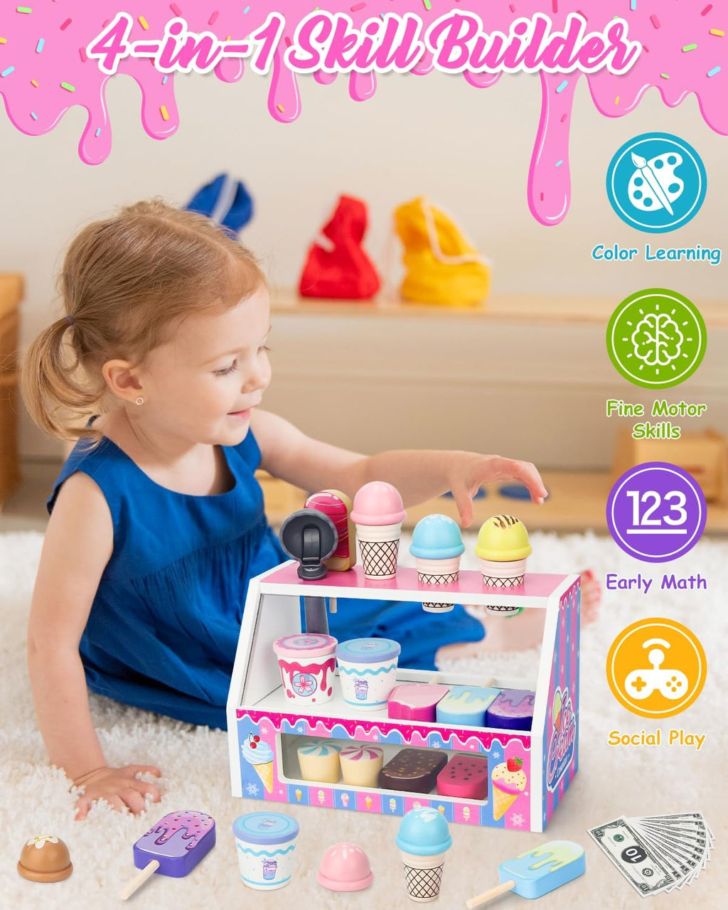 Wooden Ice Cream Shop Playset (3Y+)