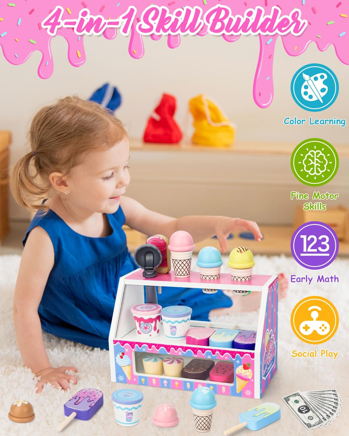 Wooden Ice Cream Shop Playset (3Y+)