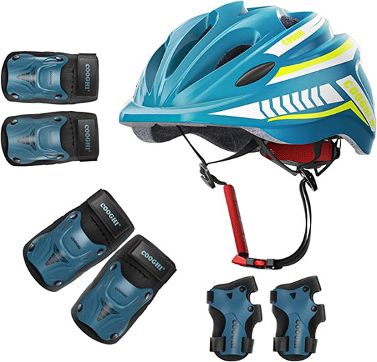 COOGHI Kids Helmet(Age 3-10) and Knee Pads(Age 3-6) Set - Ocean Blue