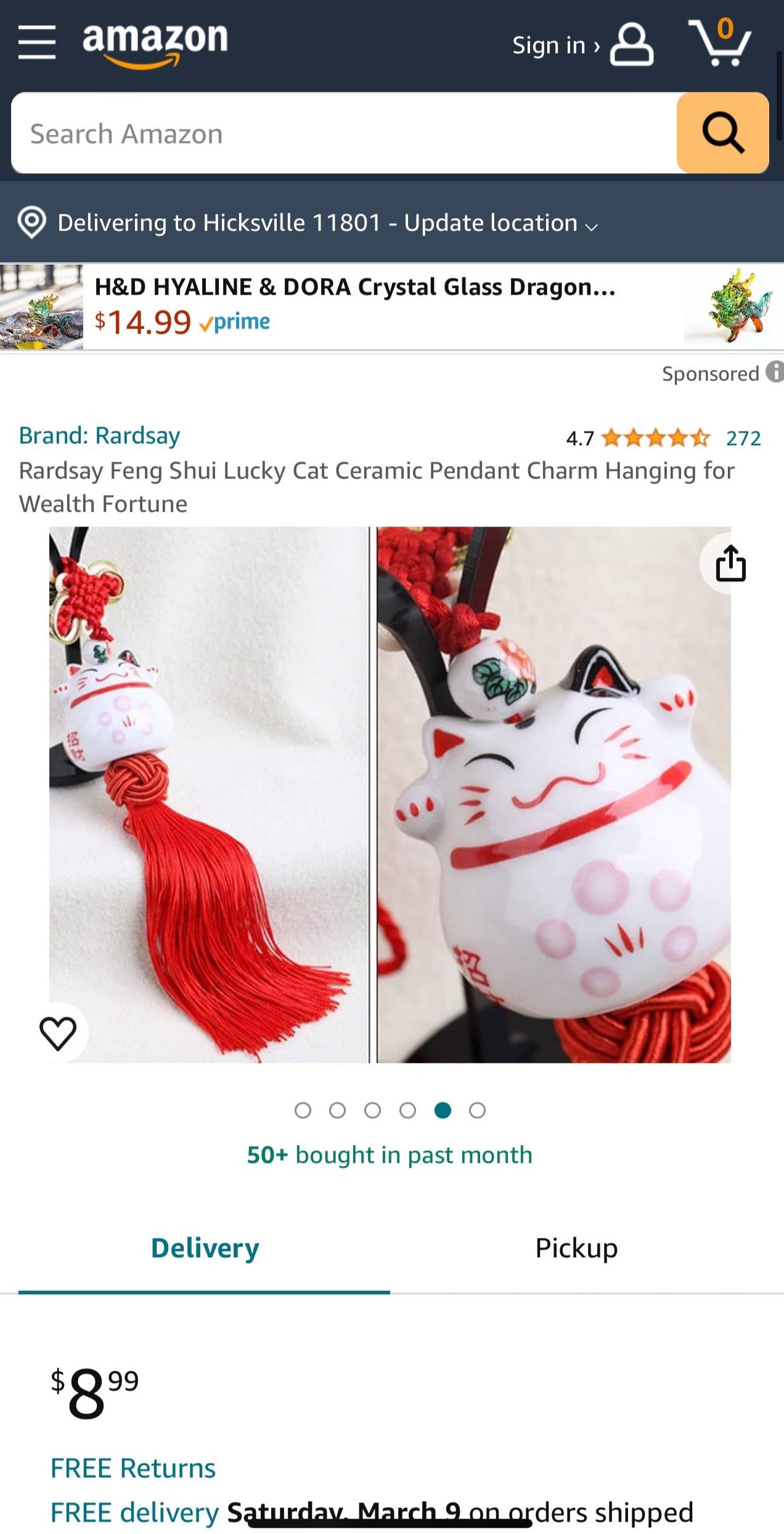 Lucky Cat 招财猫 Ceramic Pendant Charm Hanging for Wealth Fortune