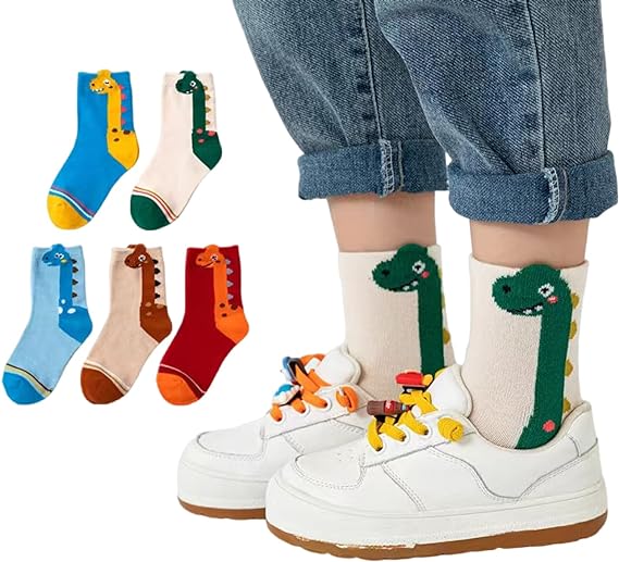 5-Pairs Set Kids Dinosaur Cotton Socks