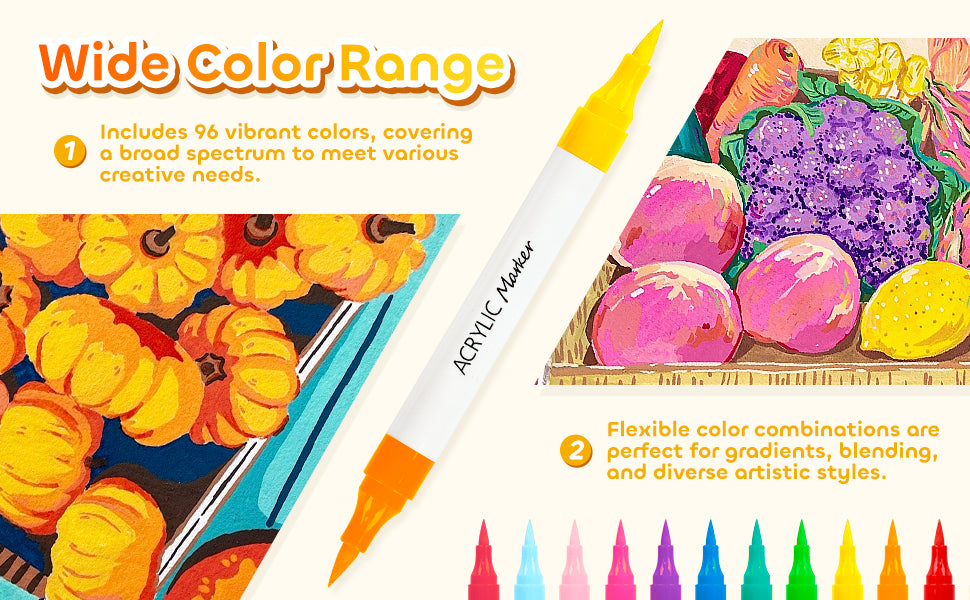 96-Colors Dual Tip Fabric Paint Acrylic Markers