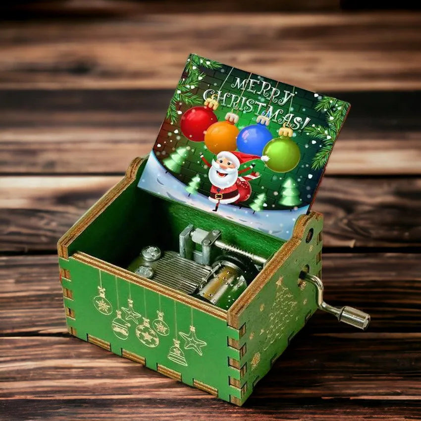 Set of 4 - Hand Crank Engraved Music Box - Merry Christmas