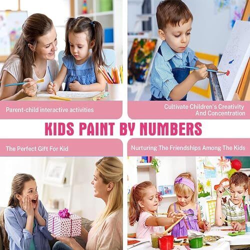 UMOART 4 Pack Animal Paint by Number for Kids with Wooden Frame 8x8 in