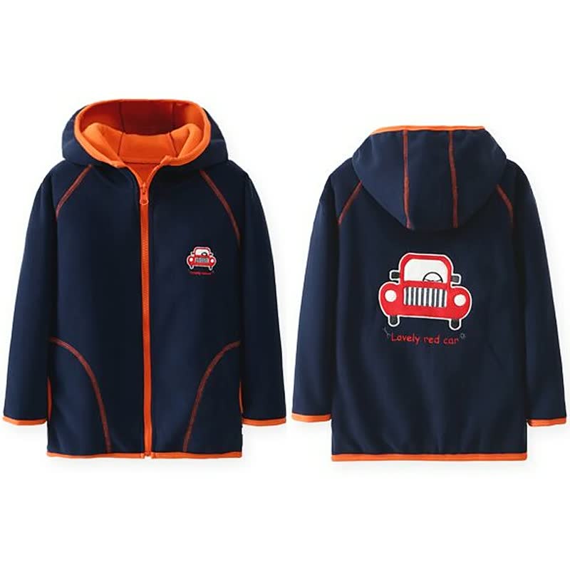 Kids Polar Fleece Hooded Jacket - Navy / Taxi