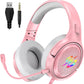 LED Music/Gaming Pink Headsets with Microphones